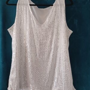 Elegant White Sequin Tank Top